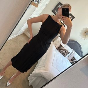 Black Boat Neck MIDI Dress w/ ruching